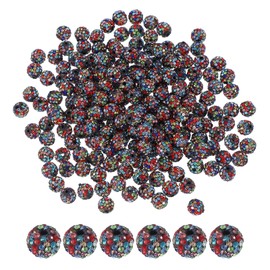 PATIKIL 200 Pcs Rhinestone Beads for Jewelry Making, 10mm Shiny Round Disco Ball Beads Sparkle Crystal Clay Spacer with Hole for Bracelet Necklace DIY Crafting, Black