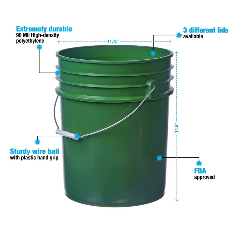 Hudson Exchange Premium 5 Gallon Bucket, HDPE, Green, 12 Pack