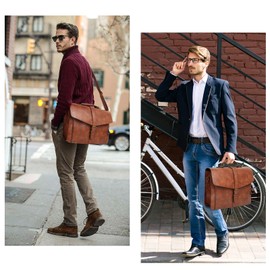 ESTARER Men's Leather Briefcase 15.6 Inch Laptop Messenger Bag for Business/Travel/Office, Professional Faux Leather Computer Satchel Shoulder Bag, Classic Brown