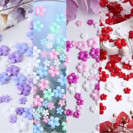 MOLILON 1600Pcs Mixed 3D Flower Nail Charms for Nail Art, Cute Colorful Acrylic Flowers Nail Charms and Gems with Gold & Silver Caviar Beads for Women Manicure DIY Decorations