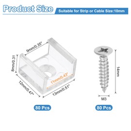 PATIKIL LED Strip Light Clips, 80 Pack Mounting Bracket Fixing Clips Plastic Clamp Holders with 304 Stainless Steel Screws for 10mm Neon RGB Light Cable Ribbon, Clear