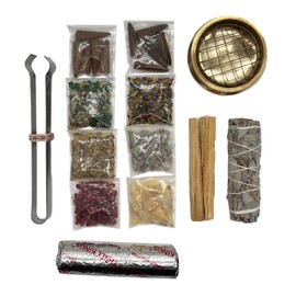 Purecense Incense Set: Brass Screen Incense Burner, White Sage, Palo Santo, Quarter Ounce Incense Selections and Sandalwood Cones