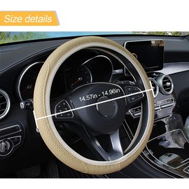 LoyaForba - Funda de piel para volante de coche, elástica, transpirable, antideslizante, universal, de 38 cm, unisex (beige)