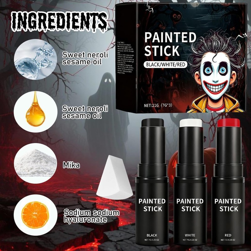 Face Paint Sticks 3 Pack Red White & Black –