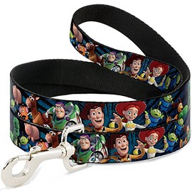 Buckle-Down Pet Leash - Toy Story Characters Running Denim Rays - 6 Feet Long - 1/2" Wide