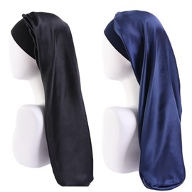 Long Satin Sleeping Cap, Pack of 2 Large Sleeping Caps for Women, Long Braids Satin Sleeping Cap, Extra Large Sleeping Cap with Wide Elastic Band, Soft and Comfortable
