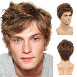 Salaibs Brown Short Wigs for Men Side Part Natural Synthetic Male Hair Wigs for Daily Party Use