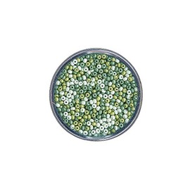 RAYHER 1407000 Rocailles 2.6 mm Tub 17 g Lustrous cm Mother of Pearl – Green Tones