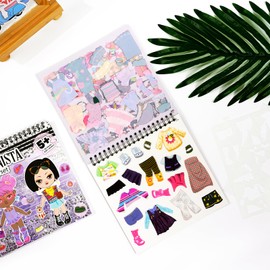 Ychsring Dress Up Games Activity Sticker Book - PET Fashion Clothes Stickers, Coloring Stencil & Reusable Doll Sticker Book Set for Kids, Girls