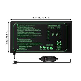 Afenau Plants Heating Mat, 25 x 52 cm Heating Mat with Thermostat, 68°F-86°F Control Plants Heating Mat, 50W Heat Mat Plants, Waterproof Seedling Heat Mat for Seedlings, Pets and Reptiles