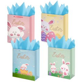 Colodeol 4 Pack 13" Easter Gift Bags with Tissue Paper, Large Size Easter Bags with Handles for Kids Women Men‘ Easter Gift Wrap,4 Designs