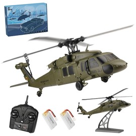 EngineDIY Black Hawk RC Helicopter for Adults, K170 UH-60L 170 Size 2.4G 4CH 6-Axis Gyro Flybarless Remote Control Helicopter with Altitude Hovering, Adjustable Left and Right Hand Throttle for Beginners (RTF Version):_RTF Version - 2 Battery