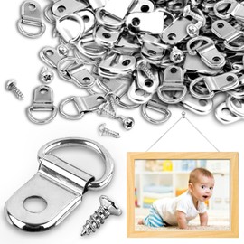 Ganchos para Colgar Cuadros, 80 Piezas Ganchos para Cuadros con Anillo en D, Gancho de Marco para Colgar Marcos, Relojes, Cuadros y Espejos