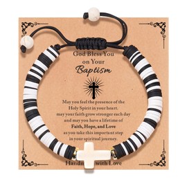TOLOWOBK Baptism Gifts for Boys Girl Kids Cross Bracelet Baptism Bracelet Card Christian Gifts Great Catholic Gifts Christening Gifts Faith Bracelets for Boys Kids Son Grandson Nephew Godson