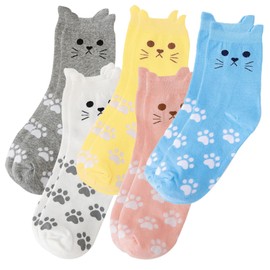 5 Pairs of Cat Socks, Women's Cat Socks, Cat Socks with Cat Motif, Cartoon Animal Colourful Socks, Cute Socks, Women, Cozy Cotton Socks for Girls, for Cat Lovers, Christmas Gifts, colour