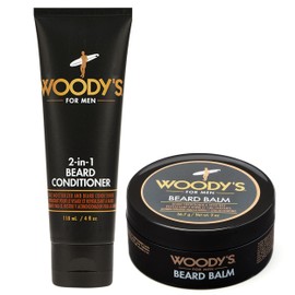 Woody's 2-in-1 Beard Conditioner and Beard Balm Set, 4 fl oz Conditioner, 2 Oz Balm, with Vitamin E, Panthenol, Coconut Oil, Beeswax