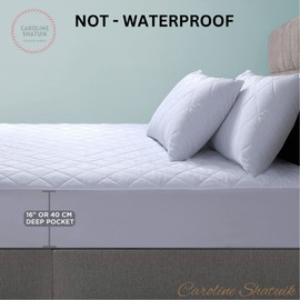 Caroline Shatuik Mattress Protector King Size Mattress Cover Fitted Extra Deep 40cm Stretch Skirt, Quilted Anti Allergy Mattress Topper - Not Waterproof (King152 X 200 +40cm)