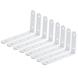 Mooche 8PCS Shelf Bracket Wall Mount Corner Brace Wall Support Bracket in Right Angle Wall Hanging Support Shelf, Stainless Steel White, MCJ5207W-8P