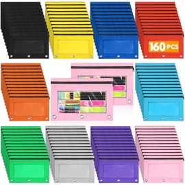 Letapapa 160 PCS Pencil Pouch for 3 Ring Binder, Zipper Pencil Pouches in 10 Colors, Durable 3 Ring Pencil Pouches with Clear Window, Binder Pencil Pouch Bulk for Classroom Office School Supplies