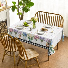 Horaldaily Spring Summer Tablecloth 60x104 Inch, Easter Watercolor Tulip Lavender Hydrangea Vase Blooming Floral Table Cover for Party Picnic Dinner Decor