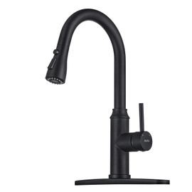 Matte Black Kitchen Faucet with Pull Down Spayer Arofa Single Handle Pull Out Kitchen Sink Faucet with Sprayer, Solid Brass Commercial Faucet for Kitchen Sink, RV, Outdoor, Laundry & Utility Room Sink