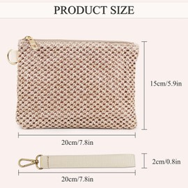 AdiStylinno Women Straw Clutch Bag, Bohemian Small Straw Purse Summer Beach Bag Woven Wristlet Wallets with Zipper (Beige)