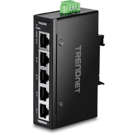 TRENDnet 5-Port Industrial Fast Ethernet DIN-Rail Mini Switch, TI-ELC50, 5 x 10/100Mbps Ports, IP30 Rated Housing, 1Gbps Switching Capacity, Black