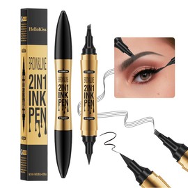 Eyeliner Eyebrow Pencil 2 in1,Grey 4-Point Micro-Fork Tip Eyebrow Pen And Black Eyeliner, Long-Lasting Waterproof Dual-Ended Eyebrow Pen To Create Exquisite and Natural Eye Makeup for Women