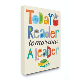Stupell Industries Today a Reader Tomorrow a Leader Canvas Wall Art, 36 x 48, Design by Artist Ellen Crimi-Trent