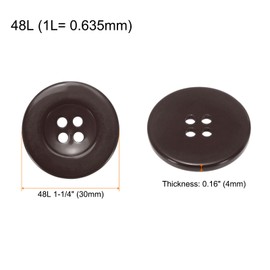 HARFINGTON 10pcs 48L Sewing Buttons 1-1/4"(30mm) Resin Round Flat 4-Hole Craft Replacement Buttons for Coats Sewing Clothing and DIY, Dark Brown