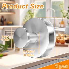 4Pcs Bathroom Hooks for Towels Robes Loofah Mountable on Bathroom Walls Kitchen Glass Mirrors Tile, Smooth Non-Porous Surfaces, Waterproof & Rustproof, No-Drill Shower Hooks. (Chrome)