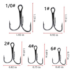 Drasry Juego de anzuelos triples de Pesca para Agua Salada, Agua Dulce, tamaño 1/0 a 16, Acero de Alto Carbono, Diferentes anzuelos de Pescado, 50 unids/Caja (50 Piezas Negro 8# - 16#)