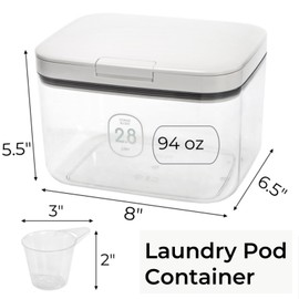 Tlence 94 OZ Laundry Pod Container, 150 Dish Pods Holder with Lid and Scoop, Clear Laundry Detergent Storage Organizer, One-Click Pop-Up Dispenser for Beads Powder Flour Dryer Sheet Ball Scent Booster