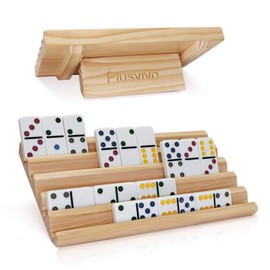 plusvivo Domino Racks Set of 2, Wooden Domino Trays Holders Organizer for Mexican Train and Other Dominoes Games 10 x 5.5 x 0.79 Inches - Dominoes NOT Included