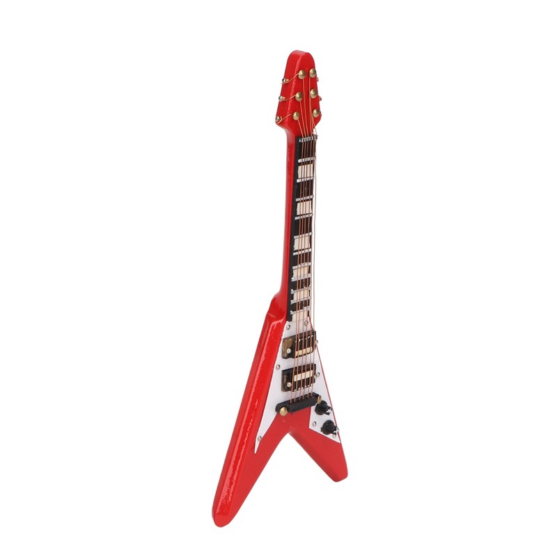 Red Miniature Electric Guitar Replica Wooden Mini Musical Instrument Model
