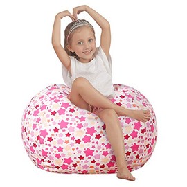 Aubliss Stuffed Animal Storage Bean Bag Chair Cover (No Beans), Stuff 'n Sit for Kids, Medium 32"-Canvas Bola Star