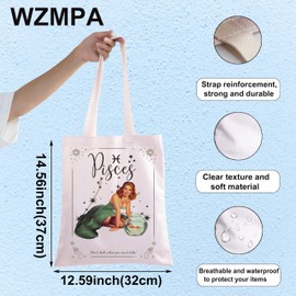 WZMPA Zodiac Sign Canvas Tote Bag 12 Constellation Inspired Gifts Horoscope Astrology Shoulder Bag Zodiac Constellation Merch (Pisces TG)