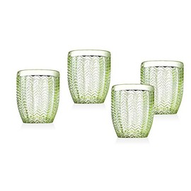 Godinger Twill Double Old Fashioned Glasses, Beverage Glass Cups, Drinking Glasses, Cocktail Glass – Emerald Green – Set of 4, 10oz
