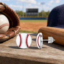 Baseball Earrings for Women - 316L Stainless Steel Baseball Studs with Sterling Silver Silicone Backs, Hypoallergenic Softball Jewelry for Sports Fans, Game Day Outfits & Birthday Gifts