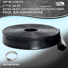U.S. Pool Supply Black Rhino 1-1/2" x 100' Pool Backwash Hose with Hose Clamp - Extra Heavy Duty Superior Strength, Thick 1.2mm (47mils) - Weather Burst Resistant - Drain Clean Swimming Pools, Filters