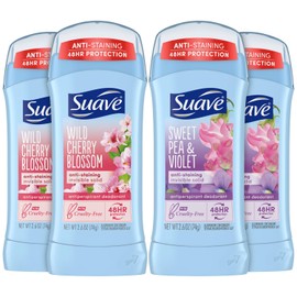 Suave Suave Deodorant Antiperspirant for Women, Variety Pack C Sweet Pea & Violet + Wild Cherry Blossom, 48H Protection, Anti-Staining, 2.6 Oz Ea (4 Piece Set)