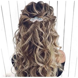 Allereyae Crystal Hair Clip Barrette Blue Rhinestone Flower Hair Barrette Clip Crystal Wedding Headpieces CZ Head Clip Headwear Bride Hair Accessories for Women