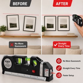 Multipurpose Laser Level Tool for Home Projects – Cross Line Level with 8-Foot Tape Measure for DIY Hanging
