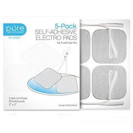 PurePulse Pro TENS Unit Massager Pads – Premium 5-Pack of 4 Square, Self-Adhesive 2” x 2” Replacement Electrode Pads (Total of 20 Pads)