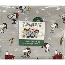 Berkshire Blanket & Home Co Peanuts Christmas Winter Themed Sheet Sets (Grey - Ringing Bell, Twin)
