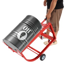 Drum Cradle 55 Gallon 600lbs Capacity Oil Drum Rack with Retractable Drawbar and Wheels Steel Handling Cradle for Round Drums,Movable Drum Cradle for Workshop&Factory