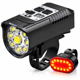 9 LED Bicycle Headlight & Rear Taillight Set – USB Rechargeable Front Light with Battery Display for Night Riding