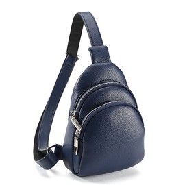 Blue Small Sling Chest Bag for Women Men,Leather Cossbody Shoulder Bag Purse,Cell Phone Fanny Pack WE056