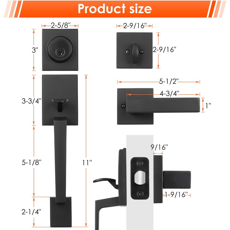 Haidms Black Front Door Handle and Deadbolt Set, Entry Door