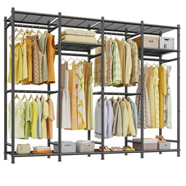 Raybee Clothes Rack Heavy Duty Clothing Racks for Hanging Clothes Metal Portable Closet for Bedroom Adjustable 77.9" W x 15.7" D x 76.8" H Black